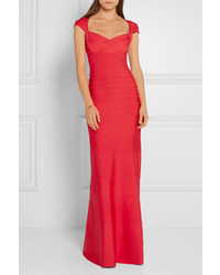 Красное вечернее платье с вырезом от Herve Leger