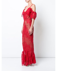 Красное вечернее платье с вышивкой от Marchesa