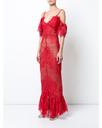 Красное вечернее платье с вышивкой от Marchesa