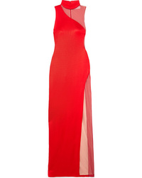 Красное вечернее платье с разрезом от Galvan