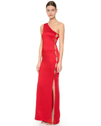 Красное вечернее платье с разрезом от Moschino