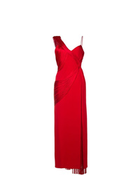 Красное вечернее платье с разрезом от Versace