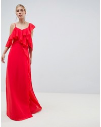 Красное вечернее платье с рюшами от ASOS DESIGN