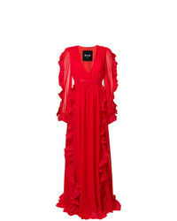 Красное вечернее платье с рюшами от MSGM