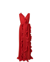 Красное вечернее платье с рюшами от MSGM