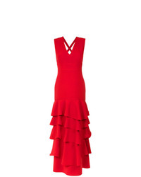 Красное вечернее платье с рюшами от Olympiah