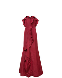 Красное вечернее платье с рюшами от Oscar de la Renta