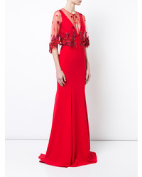 Красное вечернее платье с украшением от Marchesa Notte