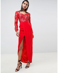 Красное вечернее платье с украшением от Virgos Lounge