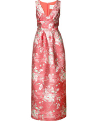 Красное вечернее платье с цветочным принтом от Carolina Herrera