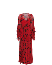 Красное вечернее платье с цветочным принтом от De La Vali