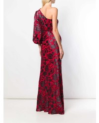 Красное вечернее платье с цветочным принтом от Saloni