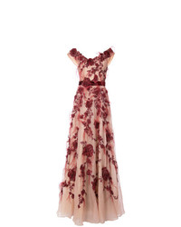 Красное вечернее платье с цветочным принтом от Marchesa