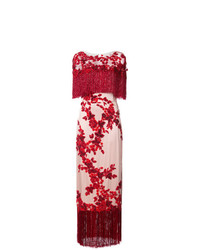 Красное вечернее платье с цветочным принтом от Marchesa