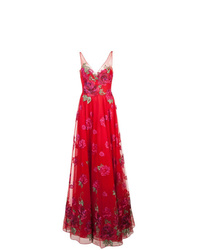 Красное вечернее платье с цветочным принтом от Marchesa Notte