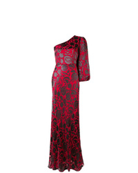 Красное вечернее платье с цветочным принтом от Saloni