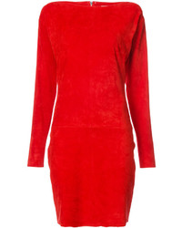 Красное замшевое платье