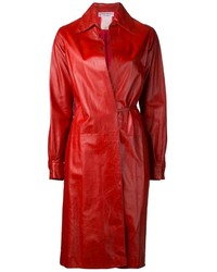 Женское красное кожаное пальто от Saint Laurent
