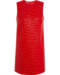 Красное кожаное платье прямого кроя от Miu Miu