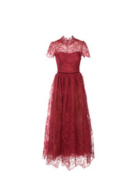 Красное кружевное вечернее платье с вышивкой от Marchesa Notte