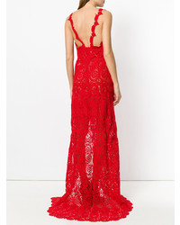 Красное кружевное вечернее платье от Ermanno Scervino