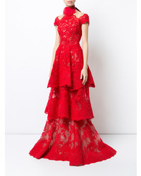 Красное кружевное вечернее платье от Marchesa