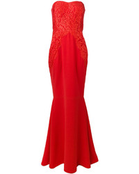 Красное кружевное вечернее платье