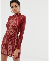 Красное кружевное облегающее платье с вышивкой от Missguided