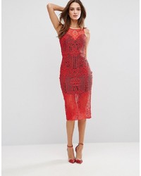 Красное кружевное облегающее платье от Forever Unique