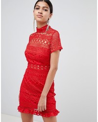 Красное кружевное облегающее платье от Love Triangle
