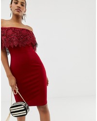 Красное кружевное облегающее платье от Paper Dolls