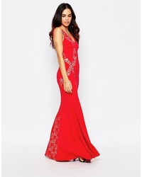 Красное кружевное платье-макси от Jessica Wright