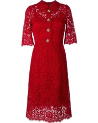 Красное кружевное платье-миди от Dolce & Gabbana