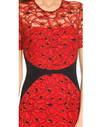 Красное кружевное платье-миди от Lela Rose