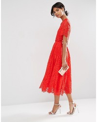 Красное кружевное платье-миди от Asos