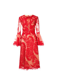 Красное кружевное платье-миди от Marchesa