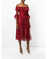 Красное кружевное платье-миди от Maria Lucia Hohan
