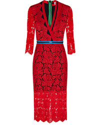 Красное кружевное платье-миди от Preen by Thornton Bregazzi
