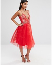 Красное кружевное платье-миди от Rare