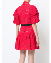 Красное кружевное платье с пышной юбкой от Self-Portrait