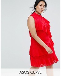 Красное кружевное платье с рюшами от Asos
