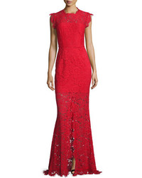 Красное кружевное платье с цветочным принтом