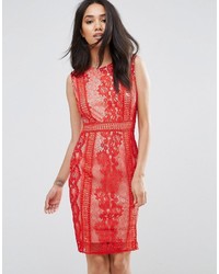 Красное кружевное платье-футляр от AX Paris