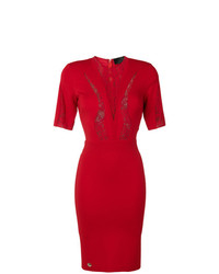 Красное кружевное платье-футляр от Philipp Plein