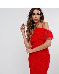 Красное кружевное платье-футляр