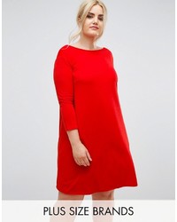 Красное кружевное свободное платье