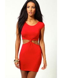 Красное облегающее платье с вырезом