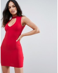 Красное облегающее платье с вырезом от New Look