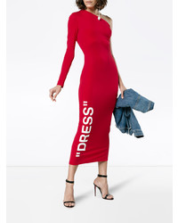 Красное облегающее платье с принтом от Off-White