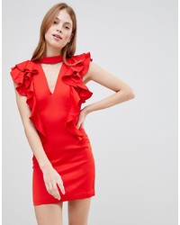 Красное облегающее платье с рюшами от Glamorous